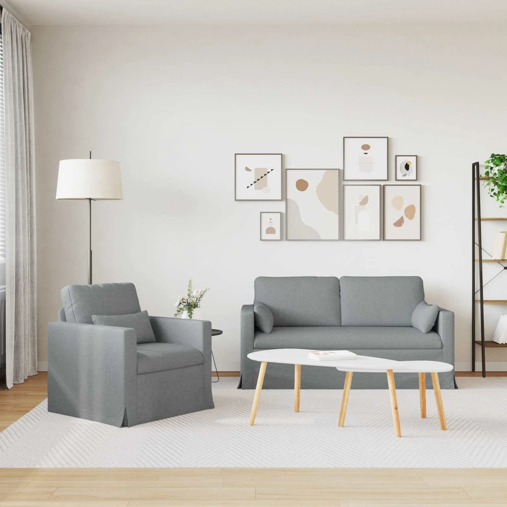 Sofa 2 pcs Šviesiai pilka Metalas