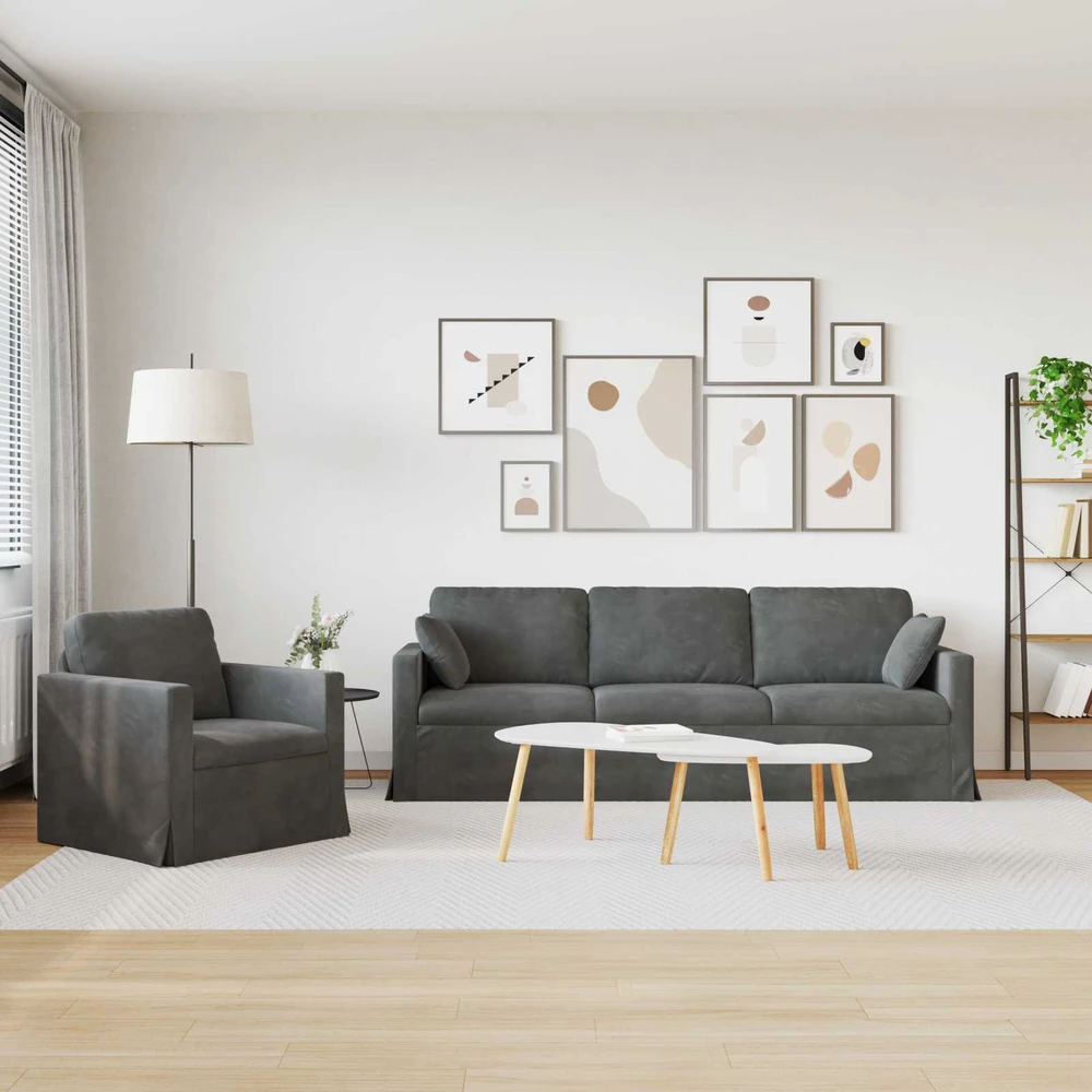 Sofa Sofos komplektas 2 vnt. Tamsiai pilka Aksomas