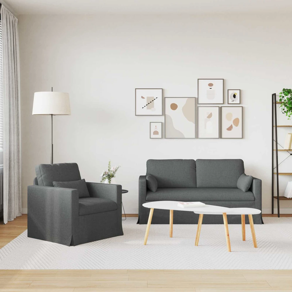 Sofa 2 pcs Tamsiai pilka Metalas