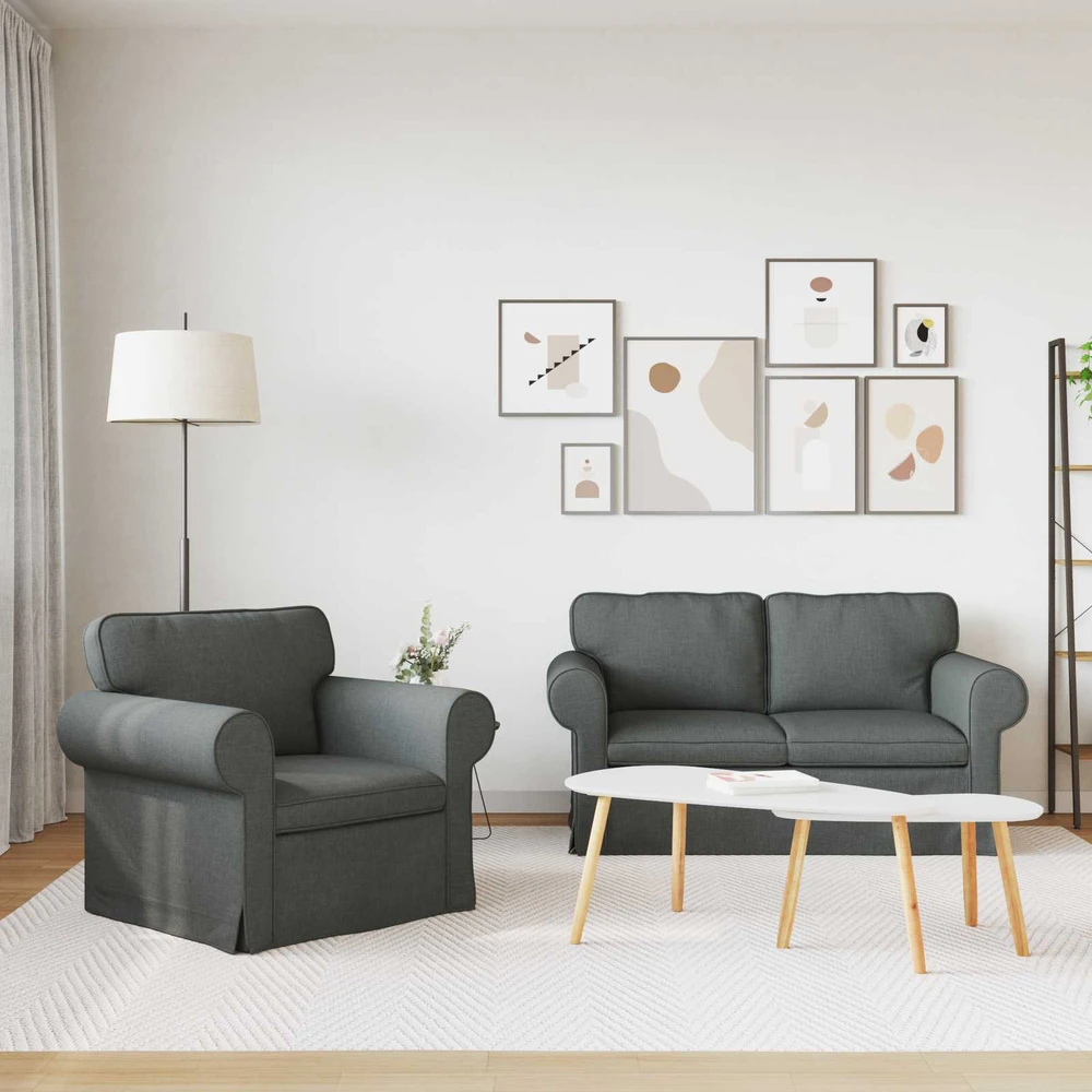Sofa 2 pcs Tamsiai pilka Metalas