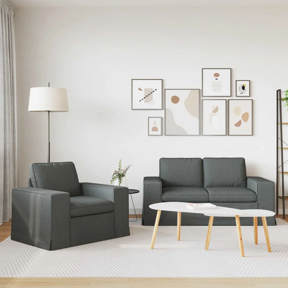 Sofa 2 pcs Tamsiai pilka Metalas