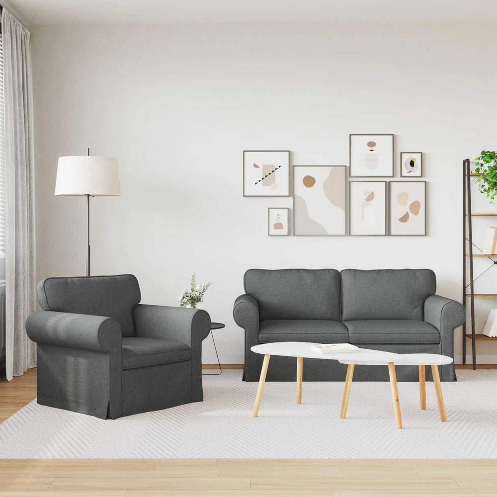 Sofa 2 pcs Tamsiai pilka Metalas