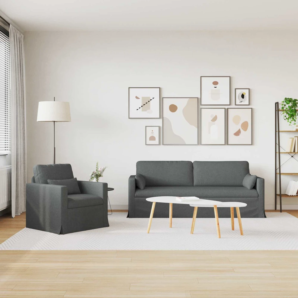 Sofa 2 pcs Tamsiai pilka Metalas