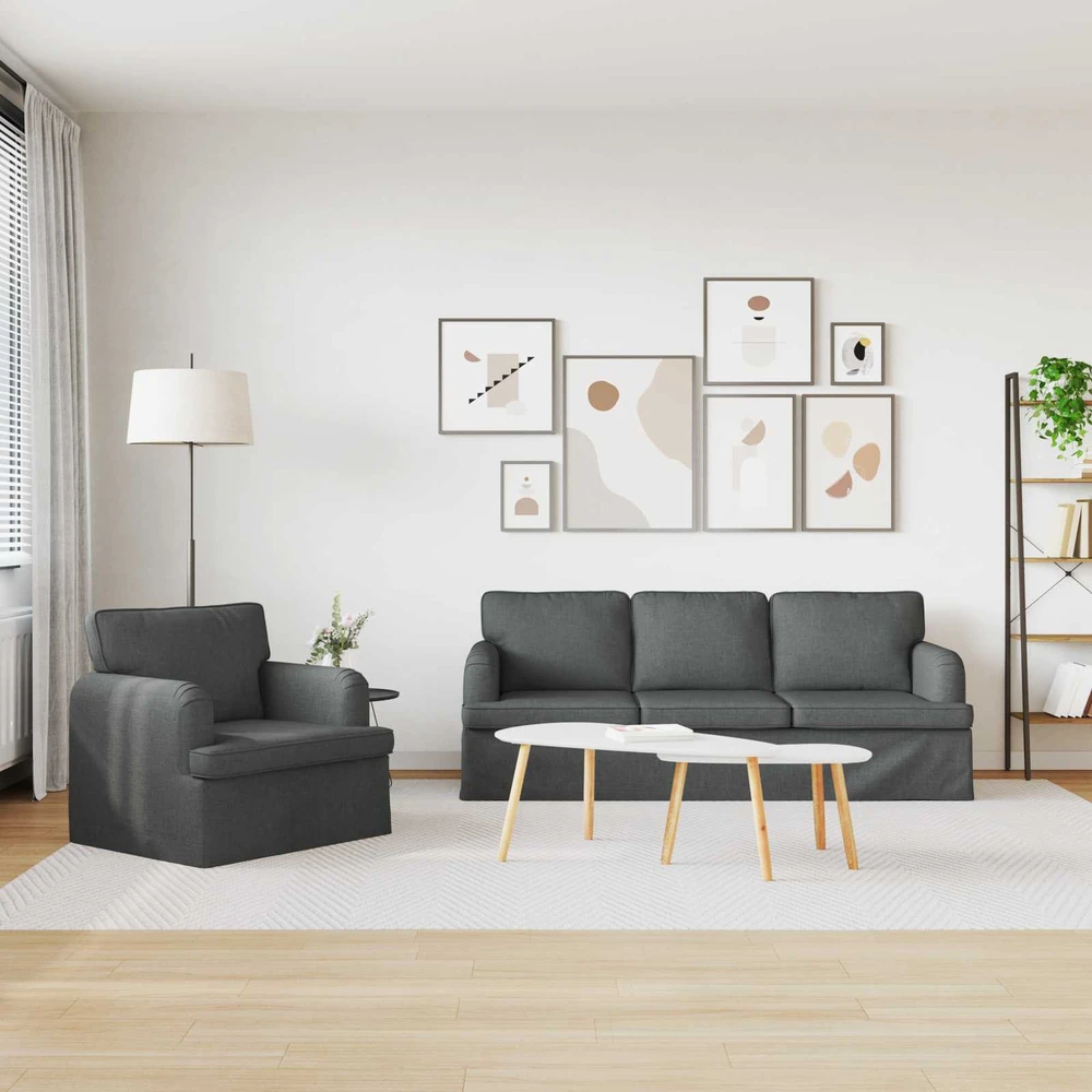Sofa 2 pcs Tamsiai pilka Metalas