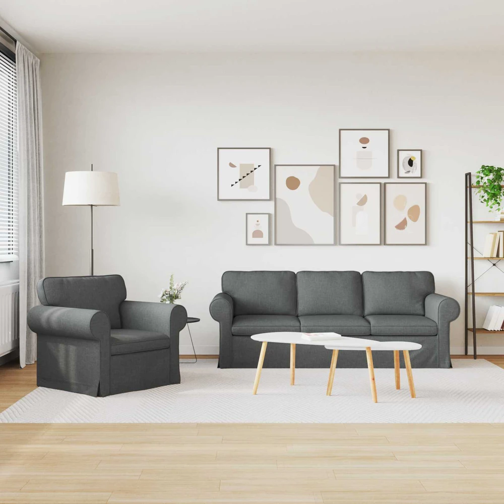 Sofa 2 pcs Tamsiai pilka Metalas