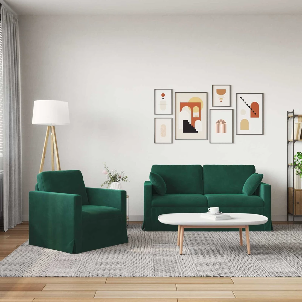 Sofa Sofos komplektas 2 vnt. Tamsiai žalia Aksomas