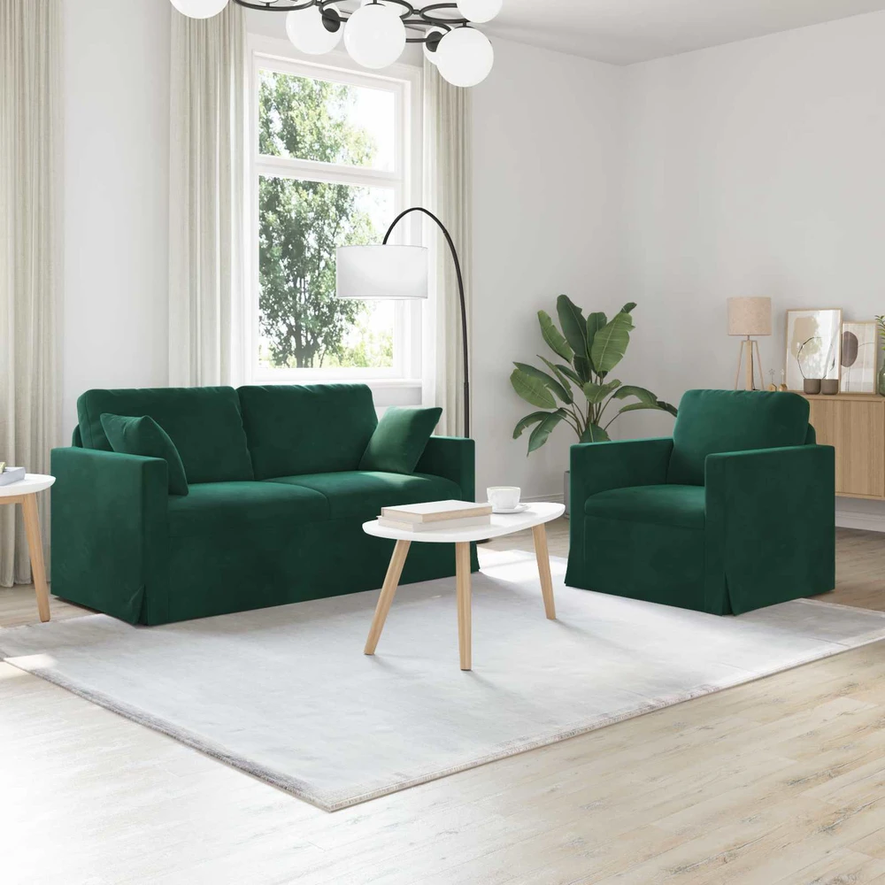 Sofa Sofos komplektas 2 vnt. Tamsiai žalia Aksomas