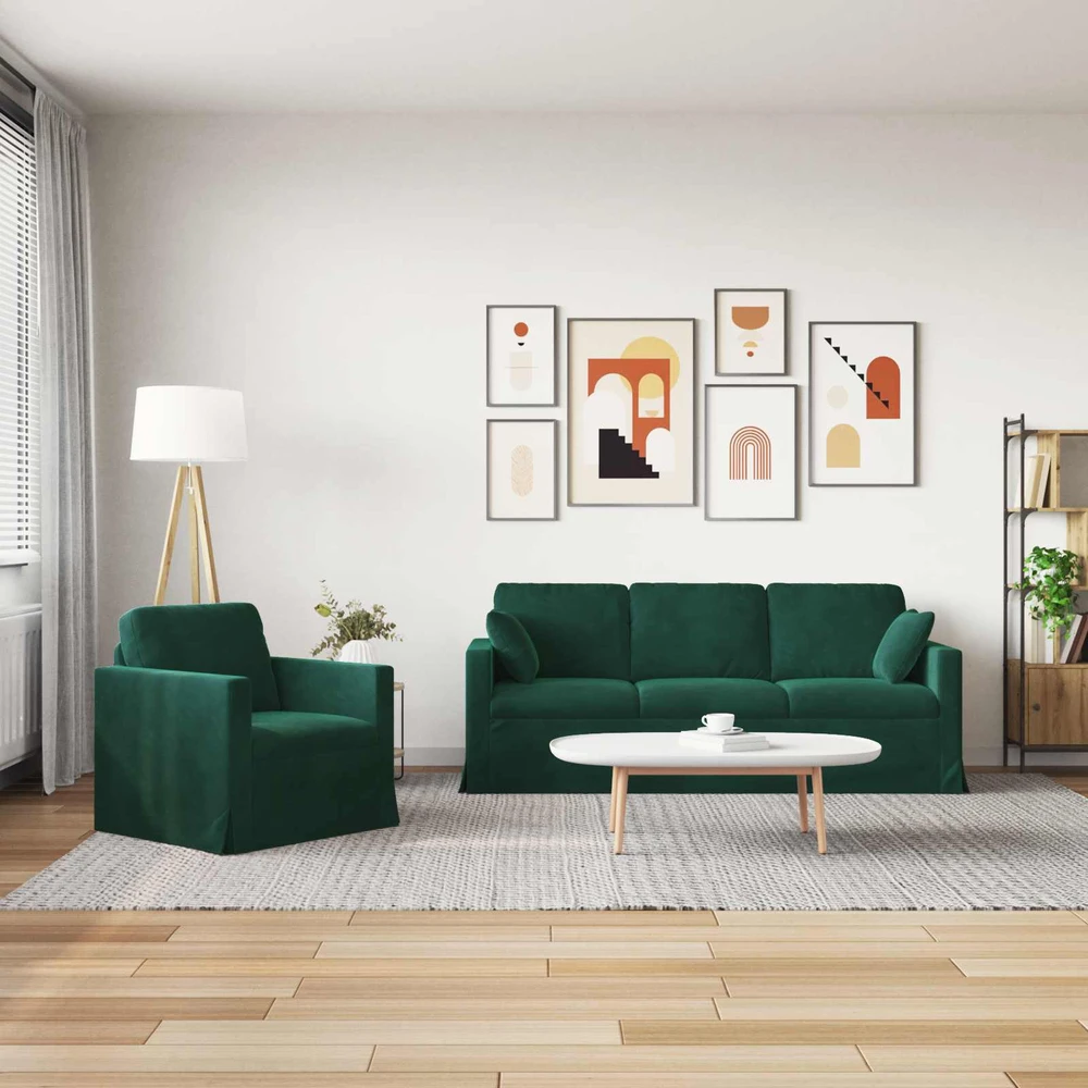 Sofa Sofos komplektas 2 vnt. Tamsiai žalia Aksomas