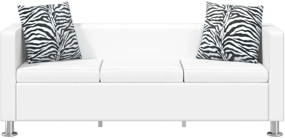 Sofa, balta, trivietė, dirbtinė oda
