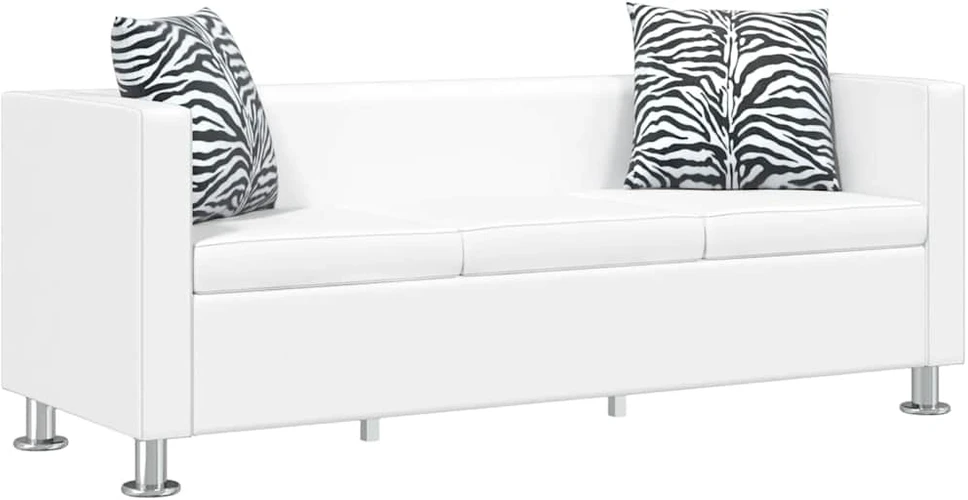 Sofa, balta, trivietė, dirbtinė oda