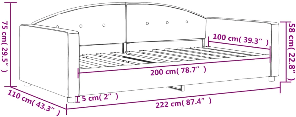 Sofa, juodos spalvos, 100x200cm, aksomas