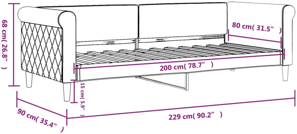 Sofa, juodos spalvos, 80x200cm, aksomas