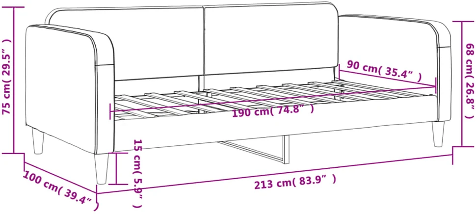 Sofa, juodos spalvos, 90x190cm, audinys