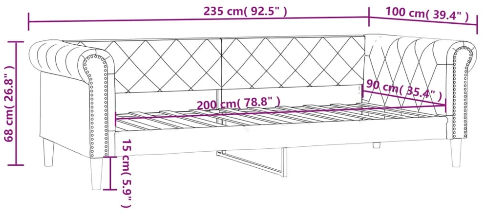 Sofa, kapučino spalvos, 90x200cm, dirbtinė oda