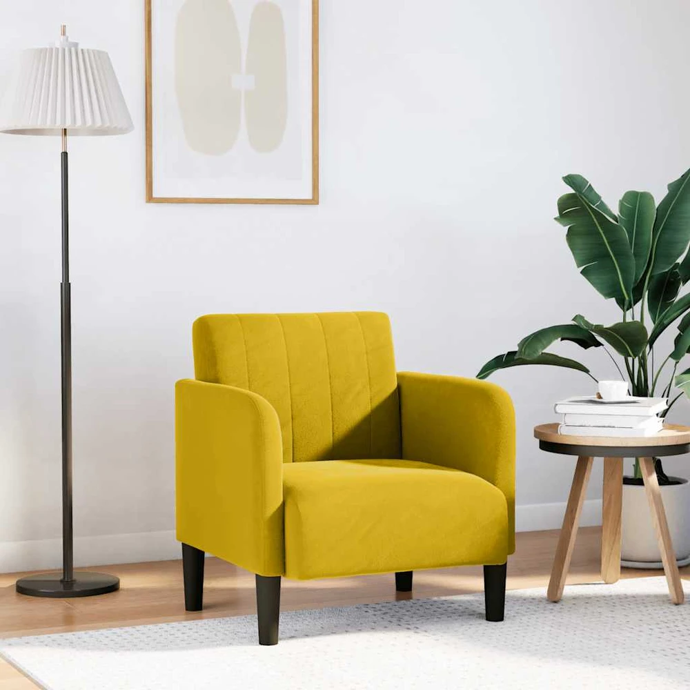 Fotelis Sofa-kėdė su porankiais, geltona, 54 cm, aksomas