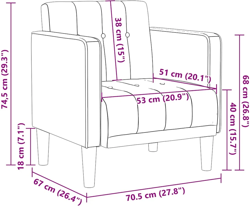 Fotelis Sofa-kėdė su porankiais, juoda, 53 cm, audinys