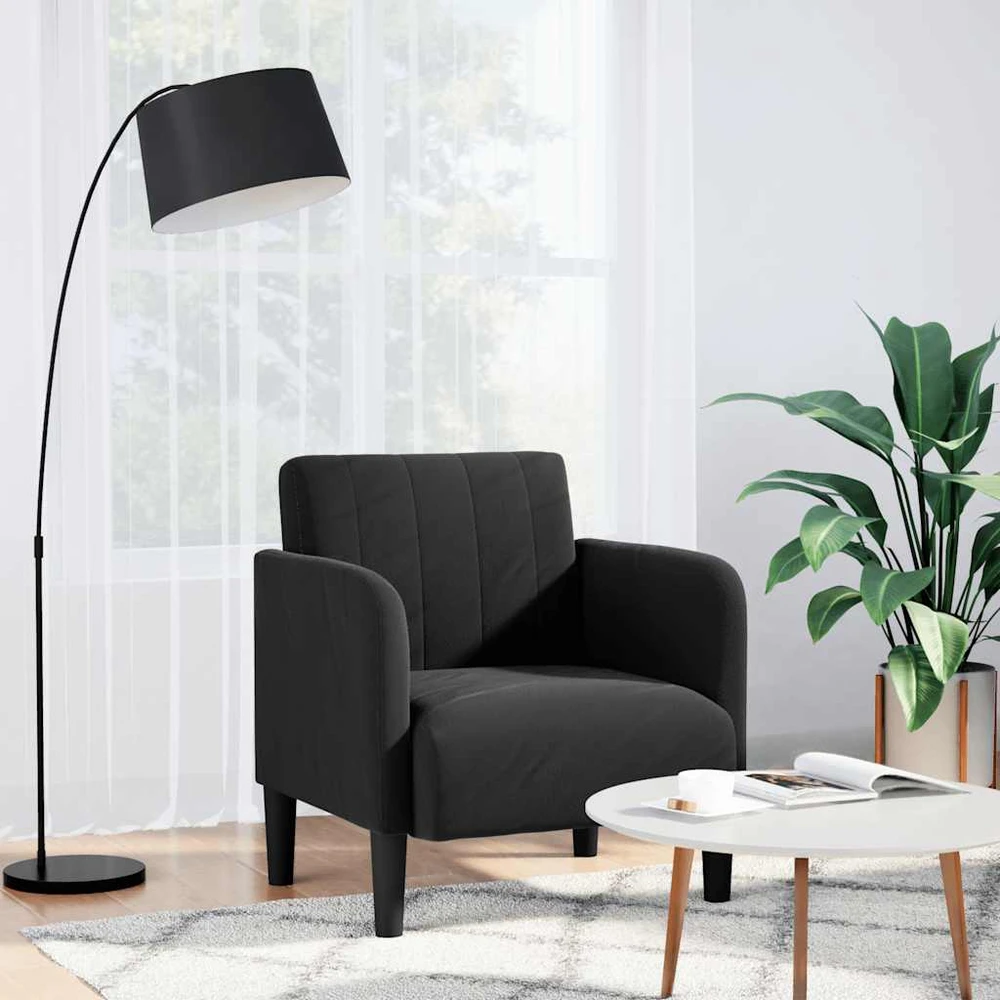 Fotelis Sofa-kėdė su porankiais, juoda, 54 cm, aksominė