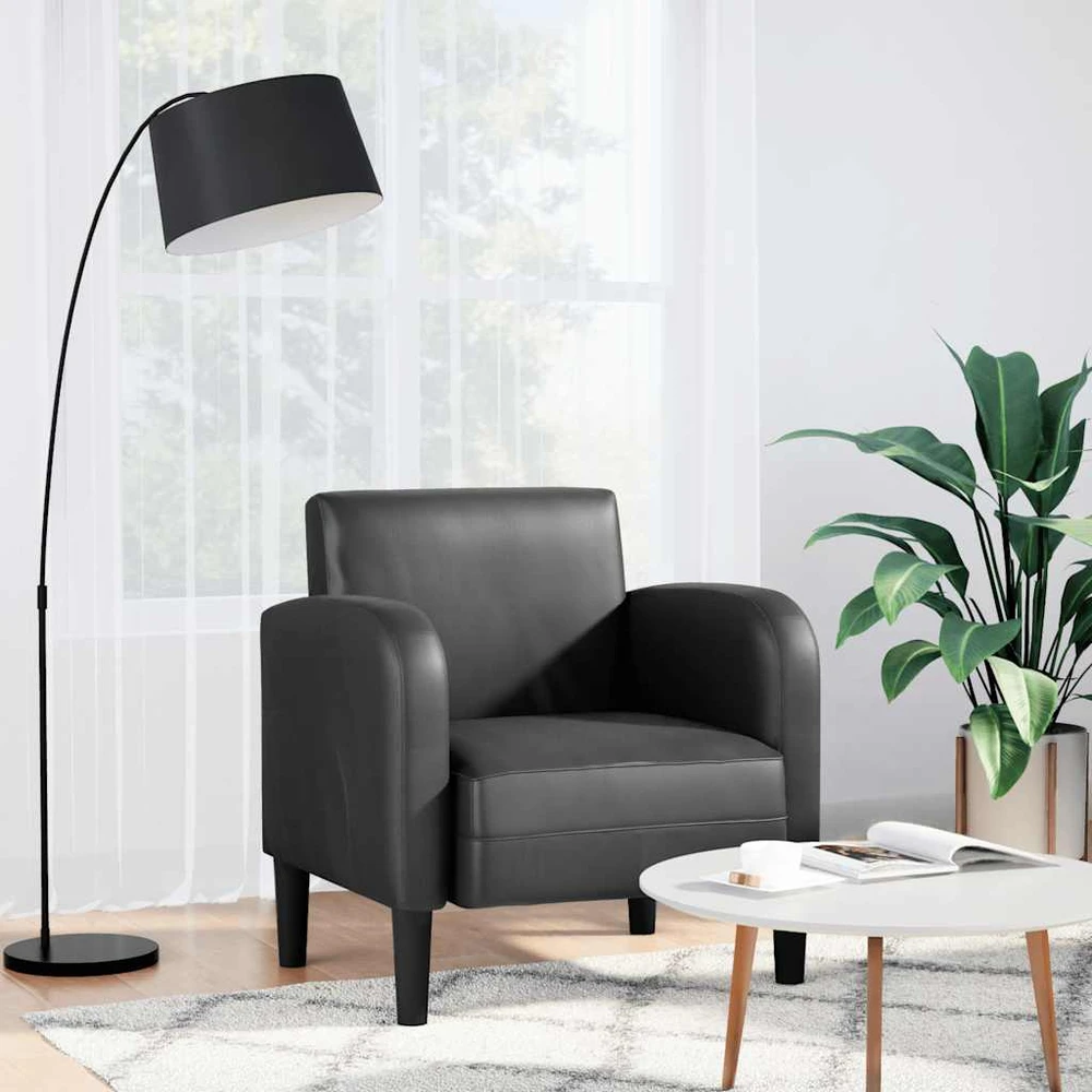 Fotelis Sofa-kėdė su porankiais, juoda, 54 cm, dirbtinė oda
