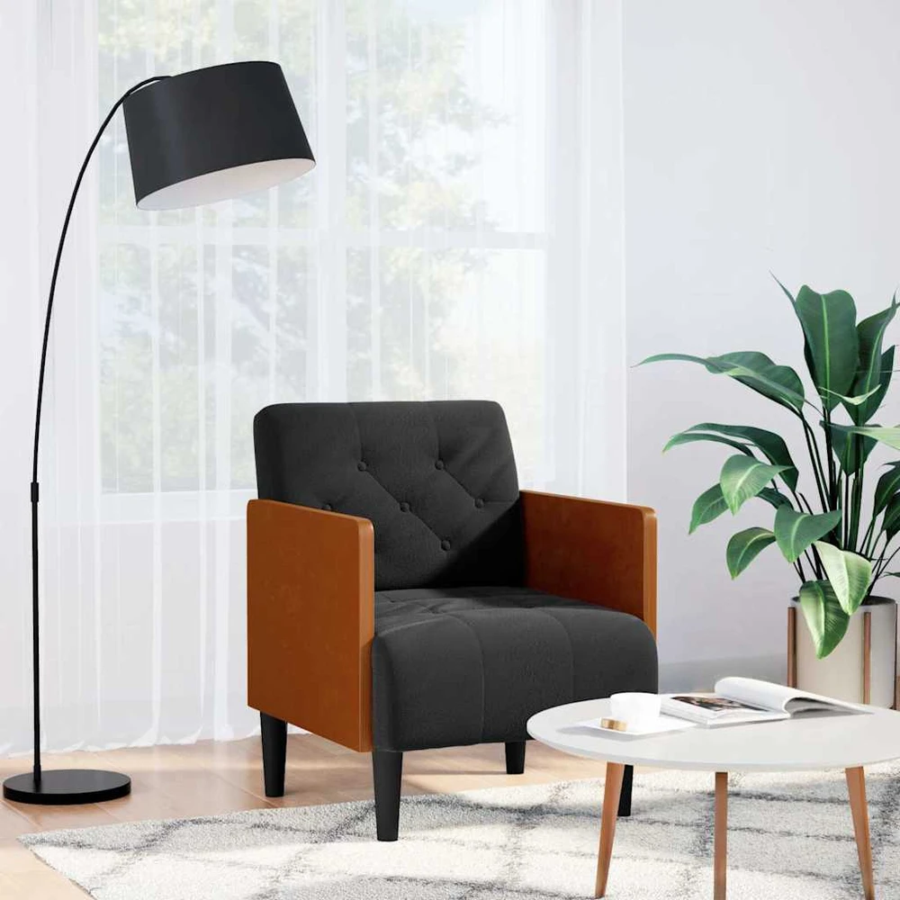 Fotelis Sofa-kėdė su porankiais, juoda, 55 cm, aksominė