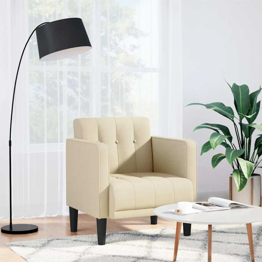 Fotelis Sofa-kėdė su porankiais, kreminės spalvos, 53 cm, audinys