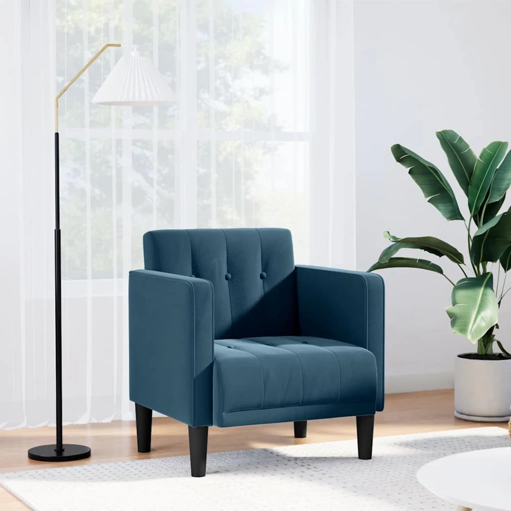 Fotelis Sofa-kėdė su porankiais, mėlyna, 53 cm, aksomas