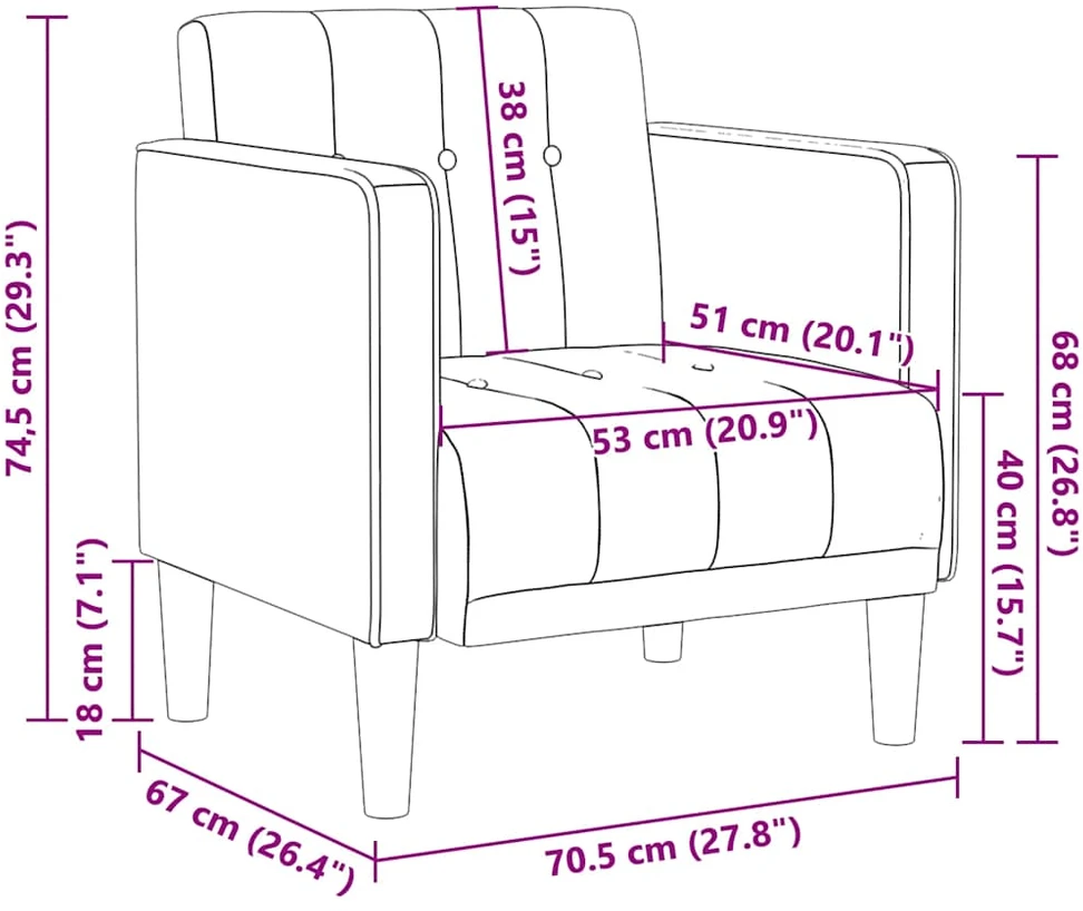 Fotelis Sofa-kėdė su porankiais, pilkai ruda, 53 cm, audinys