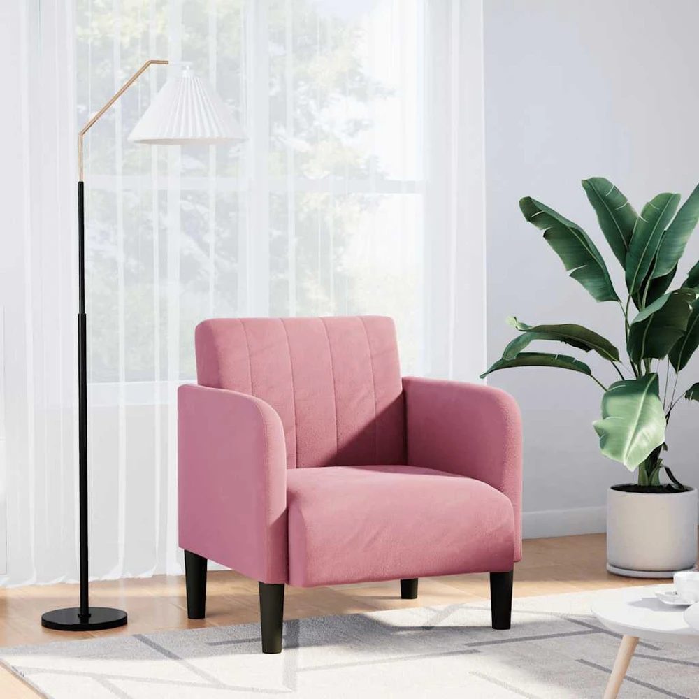 Fotelis Sofa-kėdė su porankiais, rožinė, 54 cm, aksomas