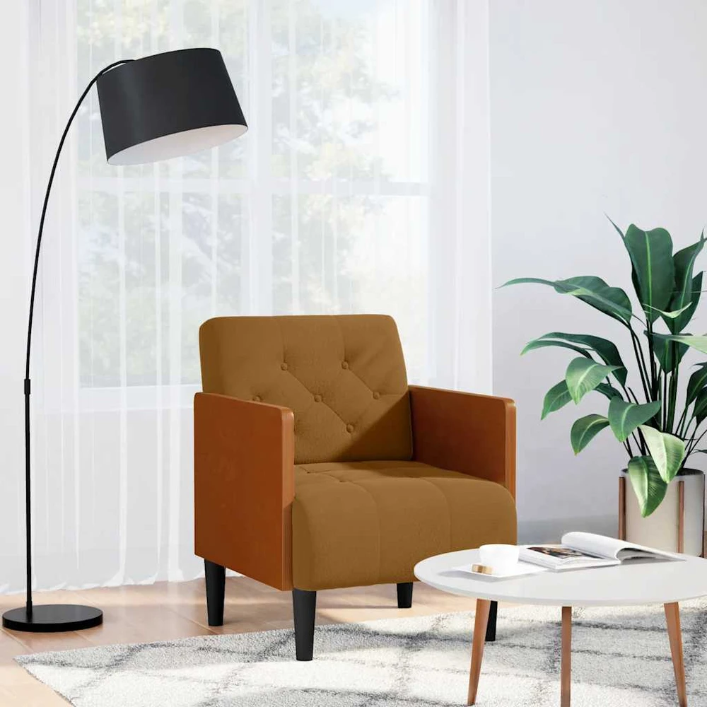 Fotelis Sofa-kėdė su porankiais, ruda, 55 cm, aksominė