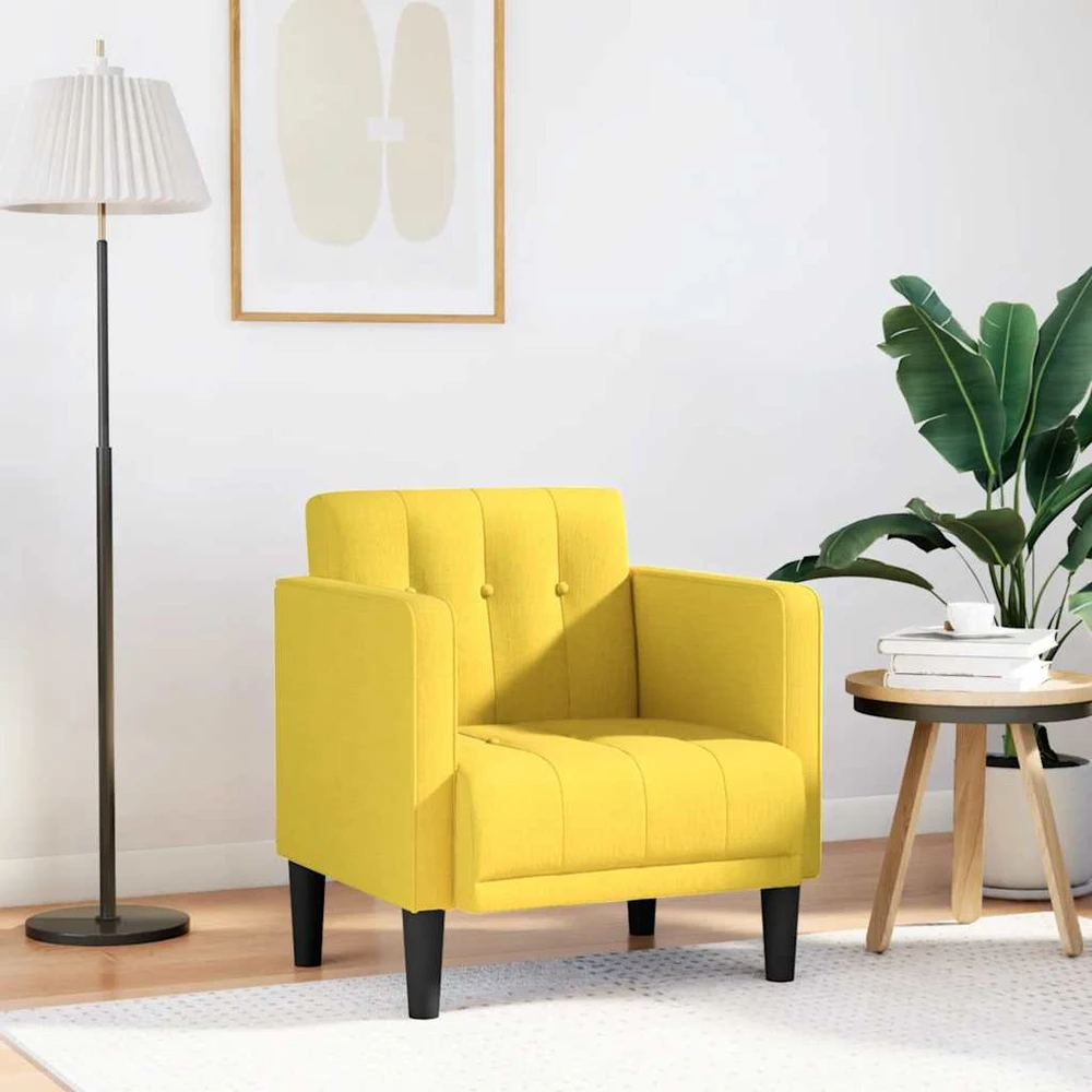 Fotelis Sofa-kėdė su porankiais, šviesiai geltona, 53 cm, audinys