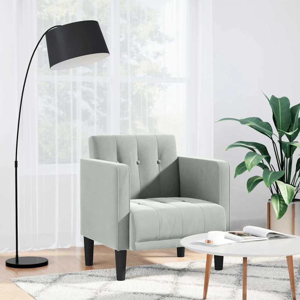 Fotelis Sofa-kėdė su porankiais, šviesiai pilka, 53 cm, aksomas
