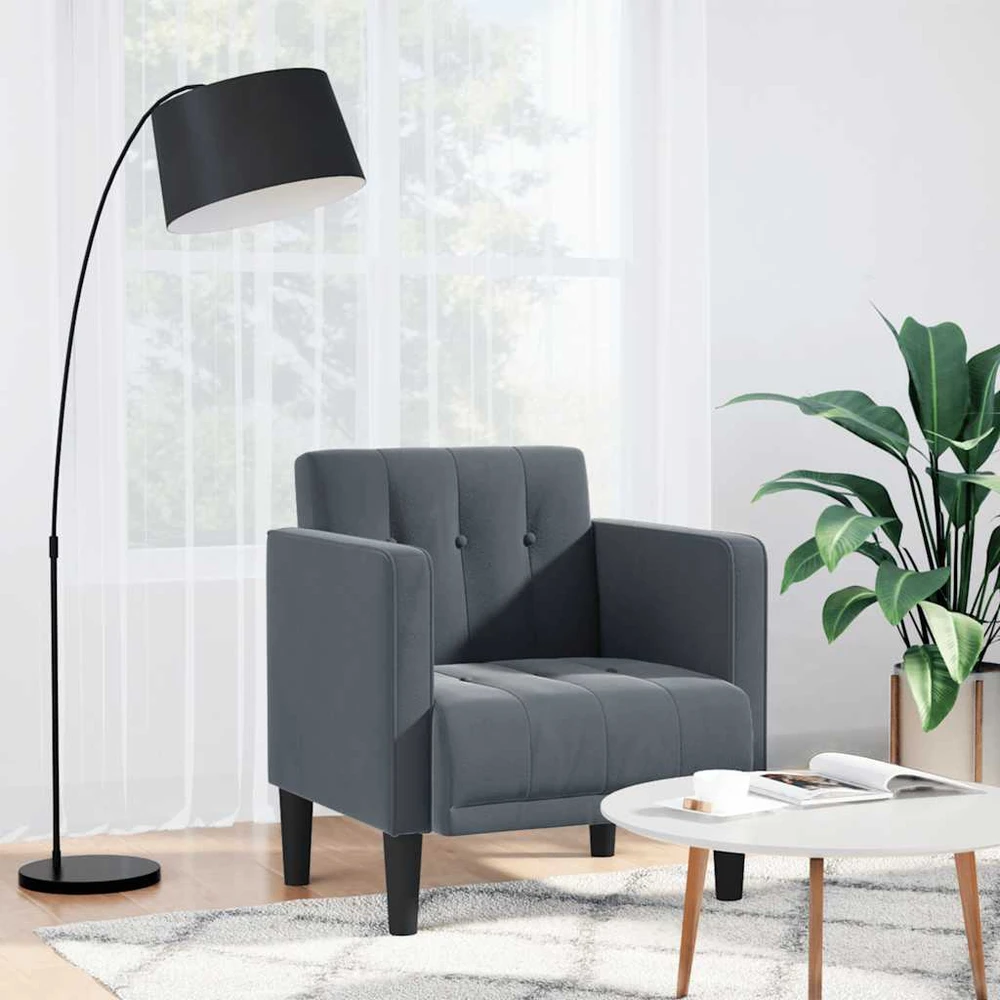 Fotelis Sofa-kėdė su porankiais, tamsiai pilka, 53 cm, aksomas