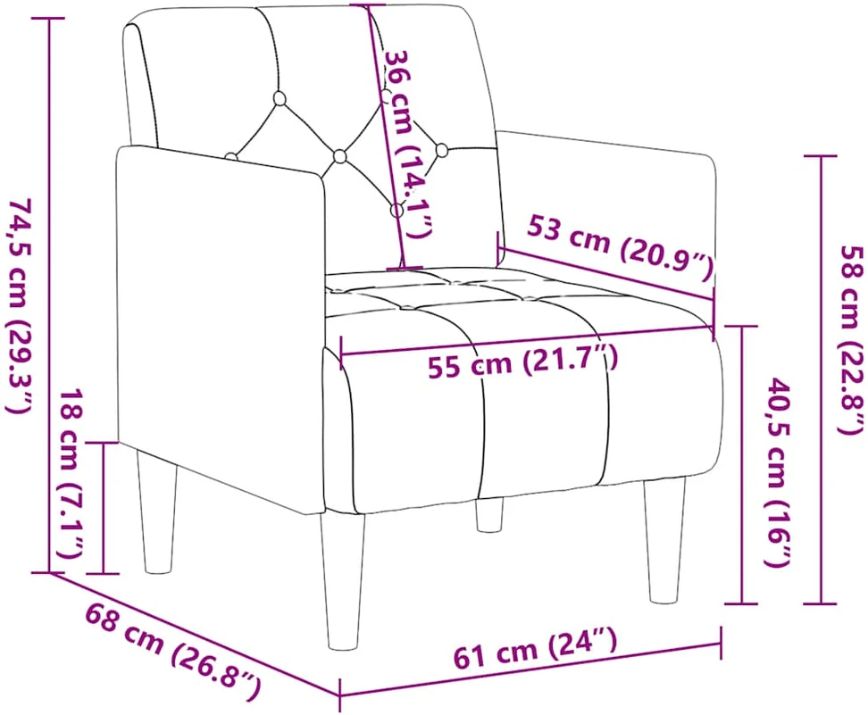 Fotelis Sofa-kėdė su porankiais, tamsiai pilka, 55 cm, aksomas