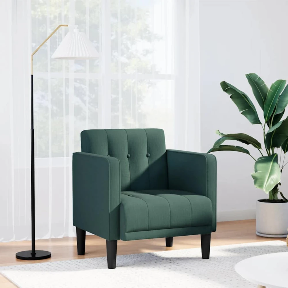 Fotelis Sofa-kėdė su porankiais, tamsiai žalia, 53 cm, audinys