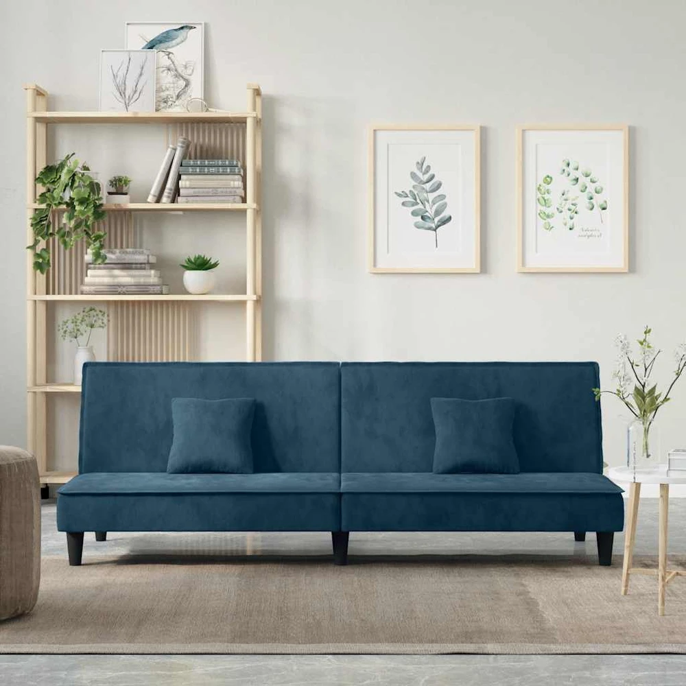 Sofa-lova, mėlynos spalvos, aksomas