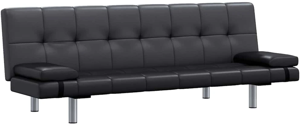 Sofa lova su dviem pagalv., dirbtinė oda, reguliuoj., juoda