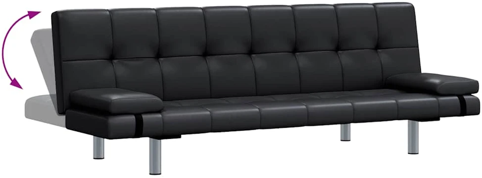 Sofa lova su dviem pagalv., dirbtinė oda, reguliuoj., juoda