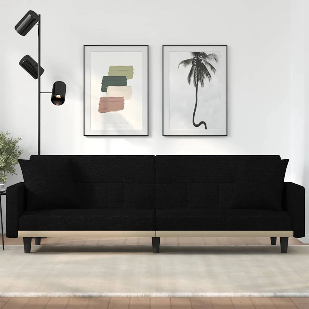 Sofa-lova su pagalvėlėmis, juodos spalvos, audinys