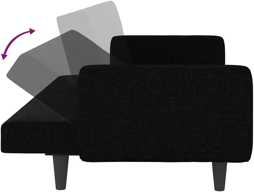 Sofa-lova su pagalvėlėmis, juodos spalvos, audinys