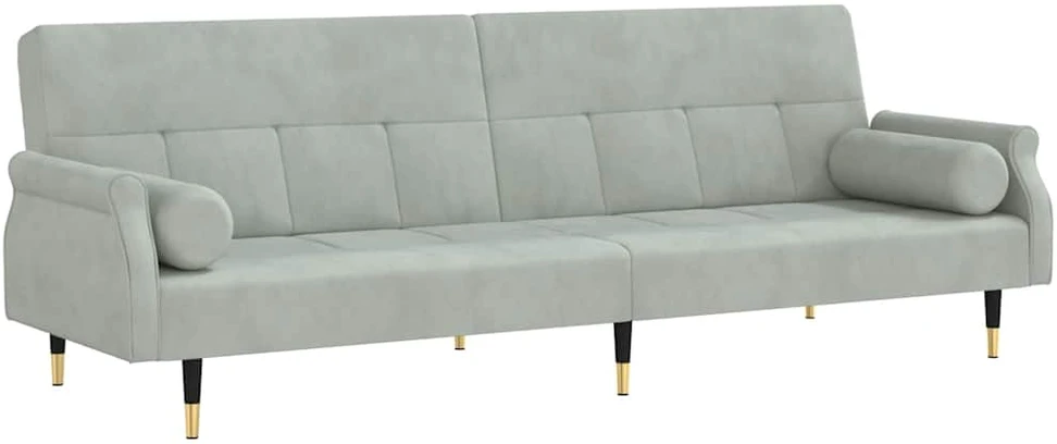 Sofa-lova su pagalvėlėmis, šviesiai pilkos spalvos, aksomas