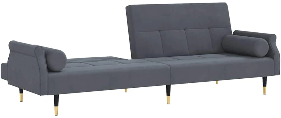 Sofa-lova su pagalvėlėmis, tamsiai pilkos spalvos, aksomas