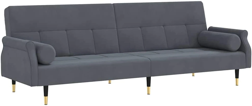Sofa-lova su pagalvėlėmis, tamsiai pilkos spalvos, aksomas