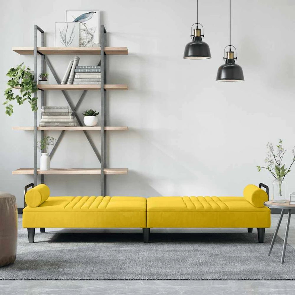 Sofa-lova su porankiais, geltonos spalvos, aksomas
