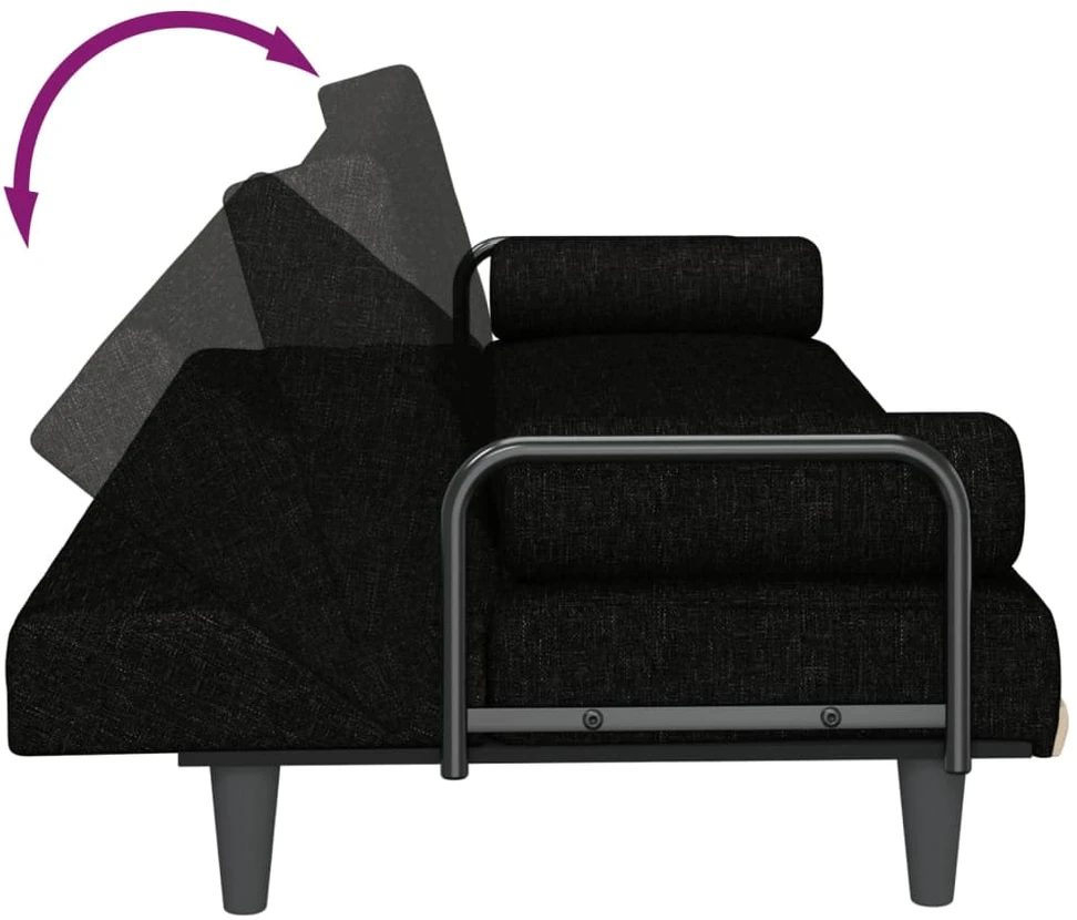 Sofa-lova su porankiais, juodos spalvos, audinys