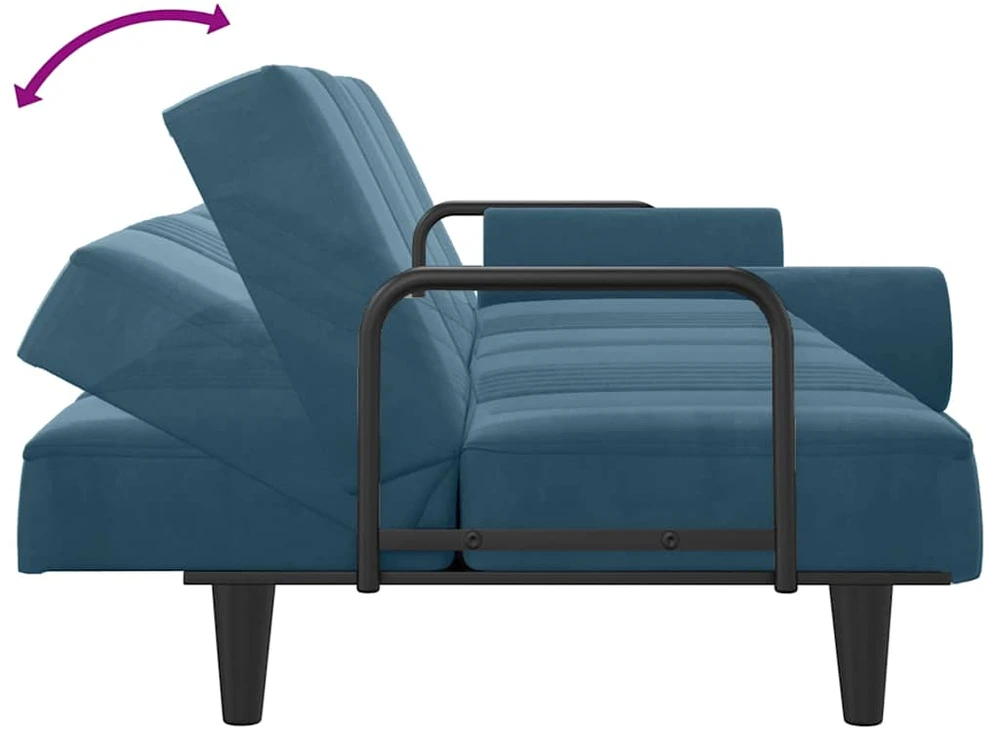 Sofa-lova su porankiais, mėlynos spalvos, aksomas