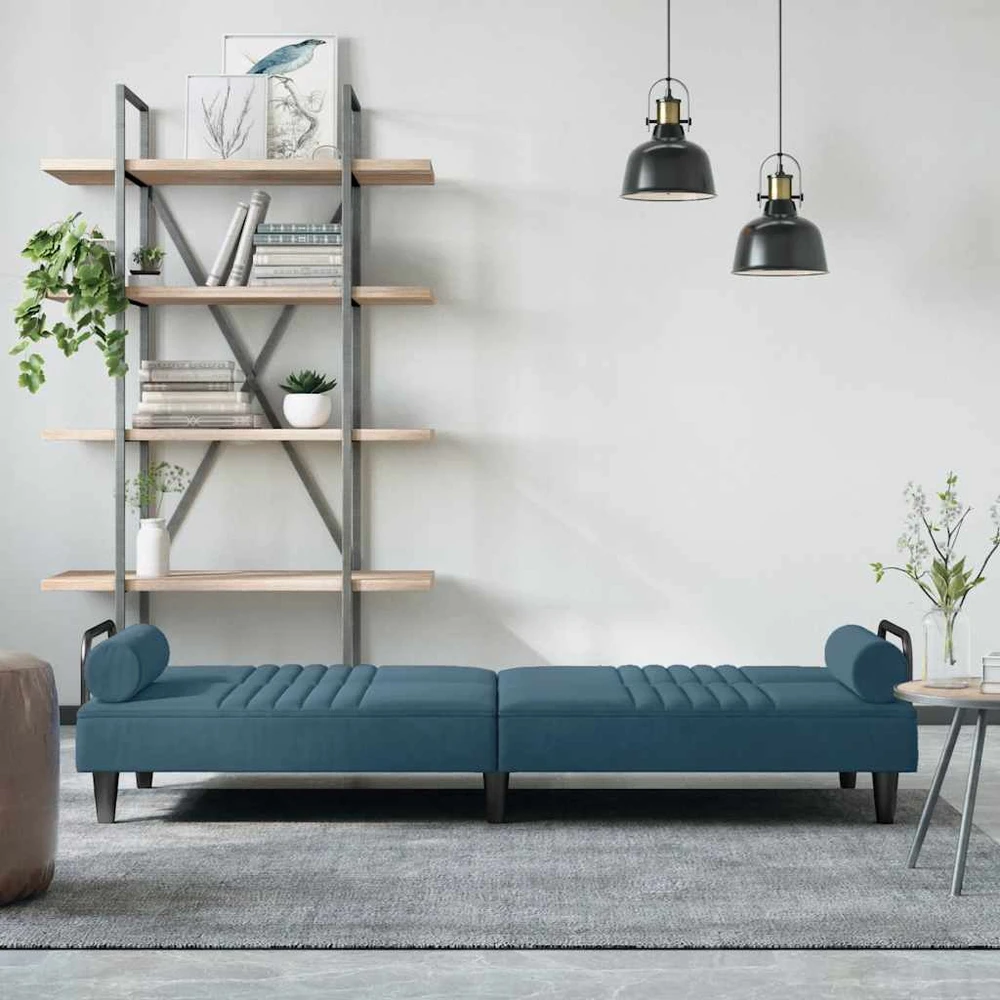 Sofa-lova su porankiais, mėlynos spalvos, aksomas