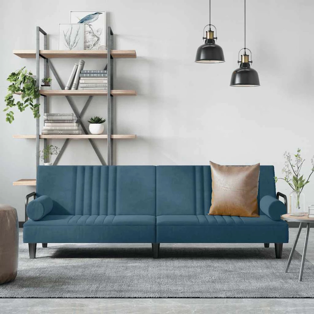 Sofa-lova su porankiais, mėlynos spalvos, aksomas