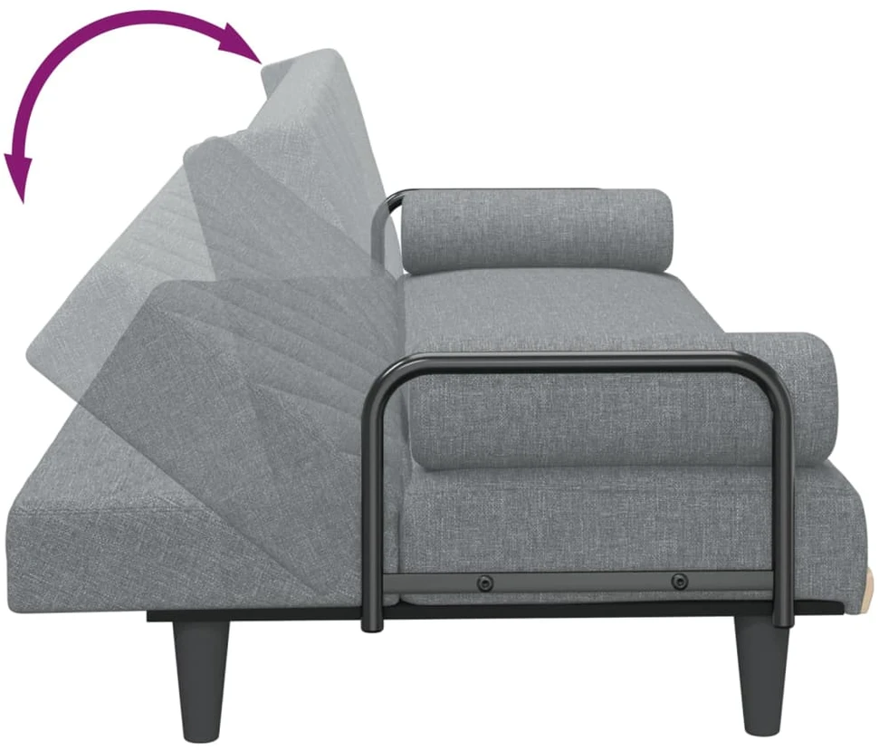 Sofa-lova su porankiais, šviesiai pilkos spalvos, audinys