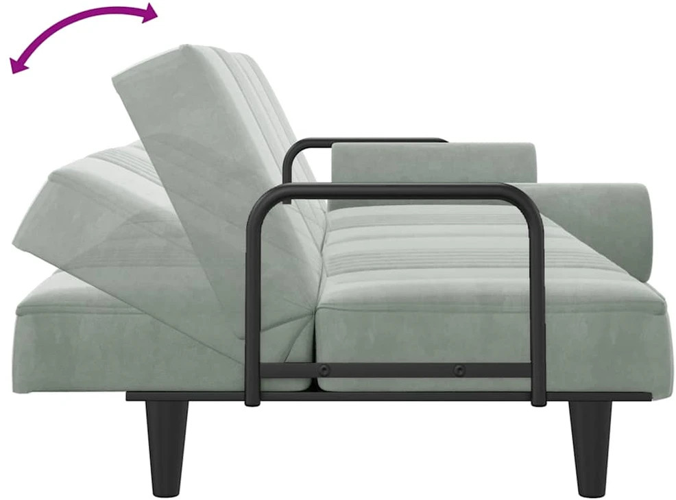 Sofa-lova su porankiais, šviesiai pilkos spalvos, aksomas