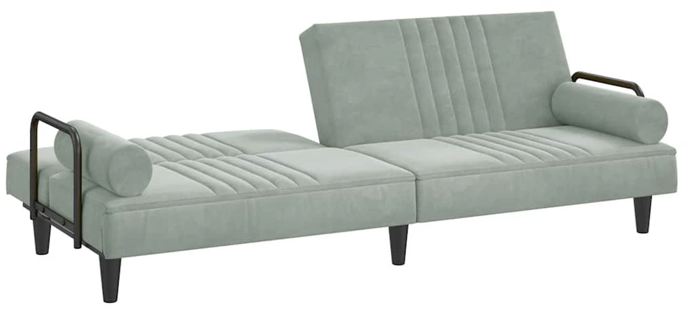 Sofa-lova su porankiais, šviesiai pilkos spalvos, aksomas
