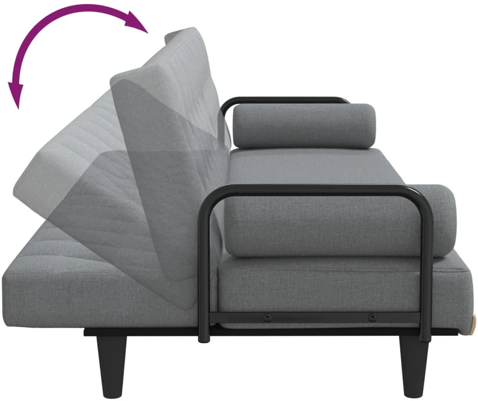 Sofa-lova su porankiais, šviesiai pilkos spalvos, audinys